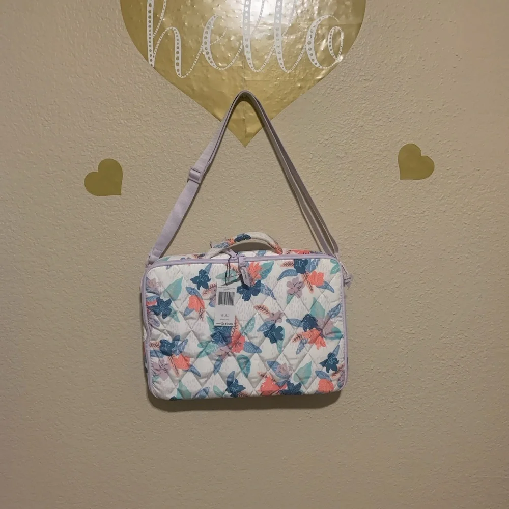 Vera Bradley Quilted Workstation Bag with Floral Pattern - Blue and Coral